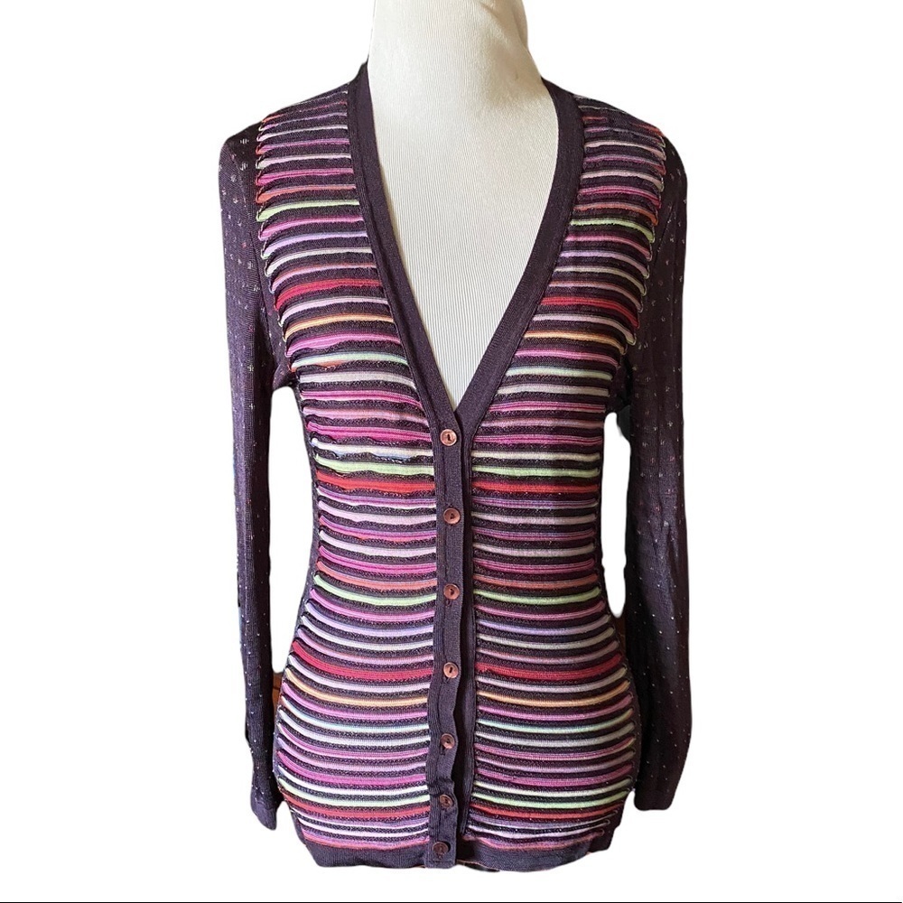 VTG Kenzo Jungle Cardigan Sweater Made in France Rainbow Stripe & PolkaDot SZ XL